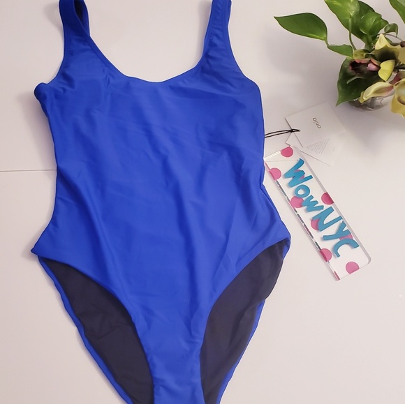 $150 NWT Anthro x ONIA One Piece Dark Blue Kelly SMALL High Cut Leg Classic Fit - Picture 3 of 12